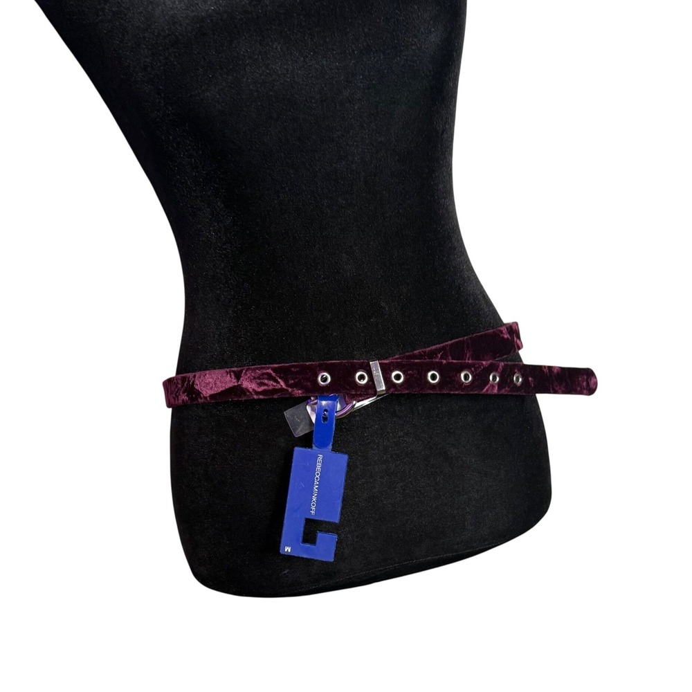 Rebecca Minkoff Crushed Velvet Skinny Leather Belt Silver Buckle Womens M NEW